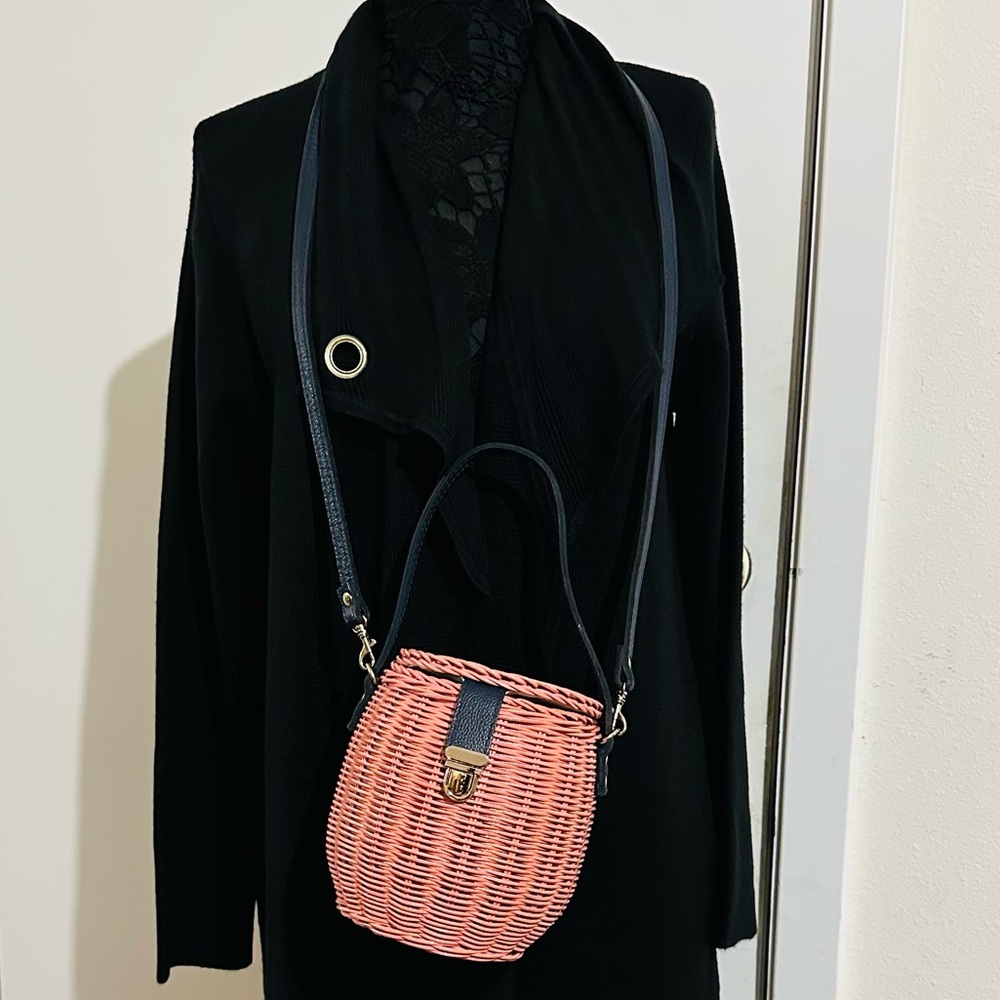 BAMBOO Pink Wooden/Rafia Clutch Tote Shoulder Crossbody Bag